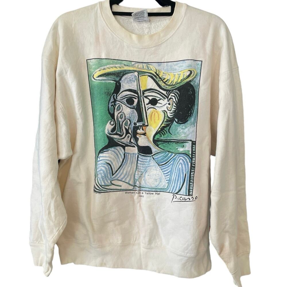 Vintage 90s Woman with a Yellow Hat Pablo Picasso 1995 Art Crewneck Adult Large